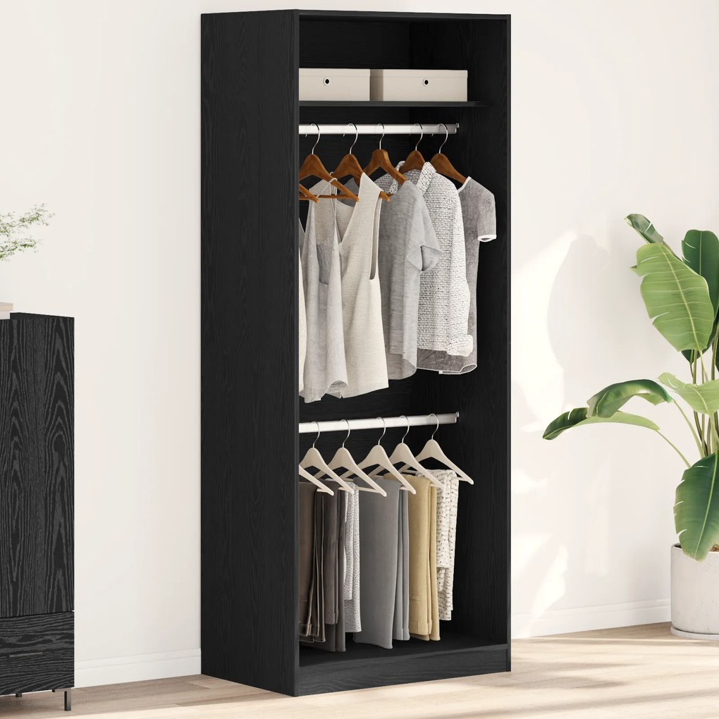 vidaXL Guarda-Roupa Preto de Carvalho - 80 x 50 x 200 cm, Feito de Madeira de Engenharia