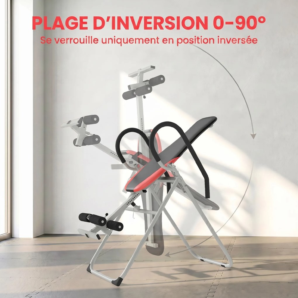 Mesa de Inversão Dobrável, 122 x 59 x 130 cm, Inversão de 0 a 90°, Vermelho