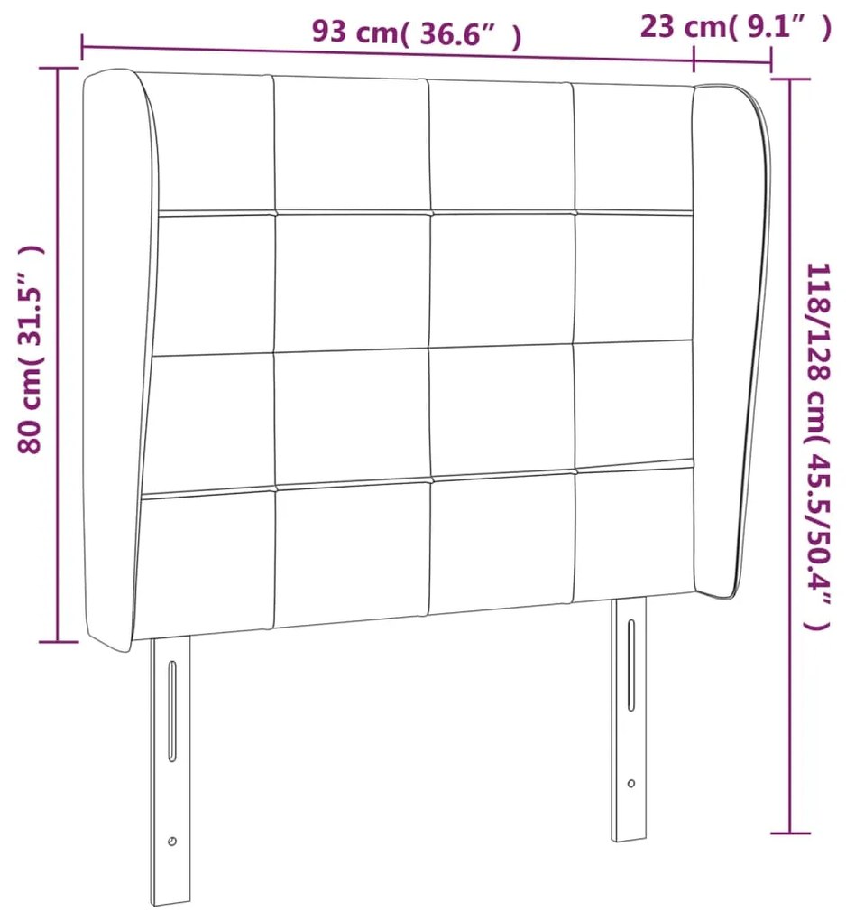 Cabeceira de cama c/ abas tecido 93x23x118/128cm cinzento-claro