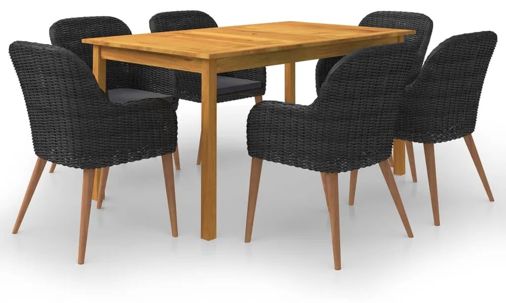 vidaXL 7 pcs conjunto de jantar para jardim preto