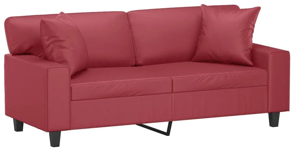 Sofá 2 lugares +almofadas 140cm couro artificial vermelho tinto