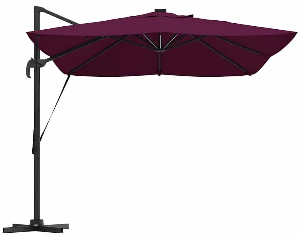 Parasol Cantilever Roma com LEDs Vermelho Bordeaux, 352 x 251 x 265 cm