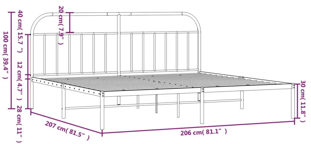 Estrutura de cama com cabeceira 200x200 cm metal branco