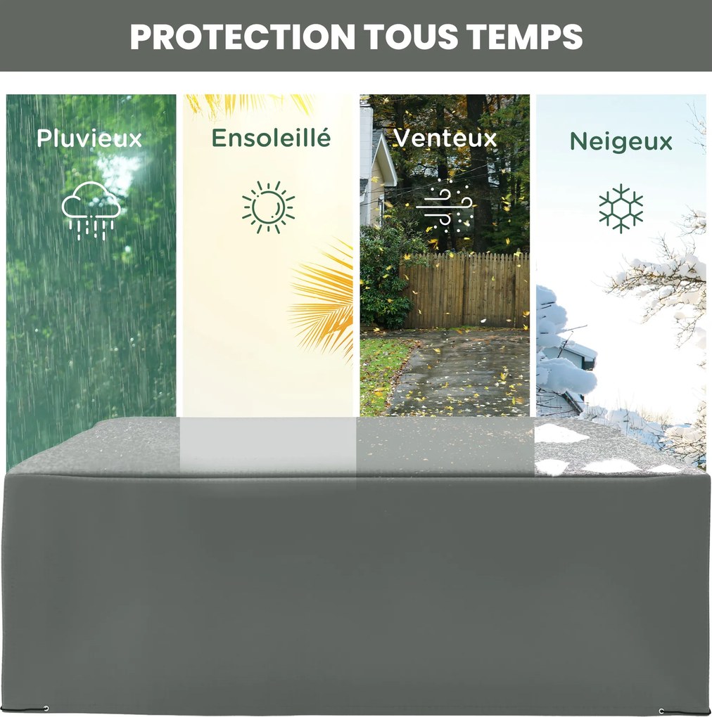 Capa para mobiliário de jardim, capa impermeável, à prova de vento e com proteção UV para conjunto de jardim, 275 x 205 x 90 cm, cinzenta