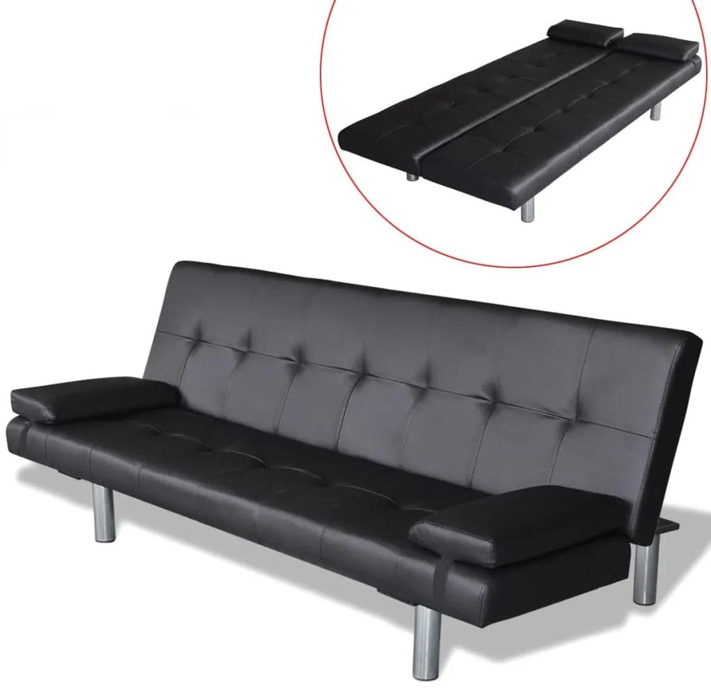 241722 vidaXL Sofa-cama ajustável com 2 almofadas couro artificial preto