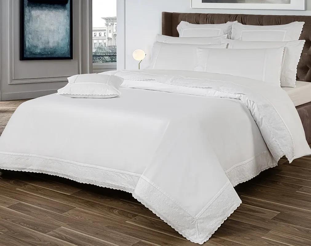 Cetim 500 Fios - Jogos de lençóis cor branco - Premium Luxor: 1 lençol capa ajustable 200x200+30 cm + 1 lençol superior 280x290 cm + (2) Fronhas 50x70 cm