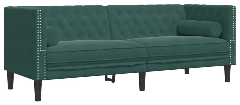 2 pcs conj. de sofás chesterfield com rolos veludo verde-escuro