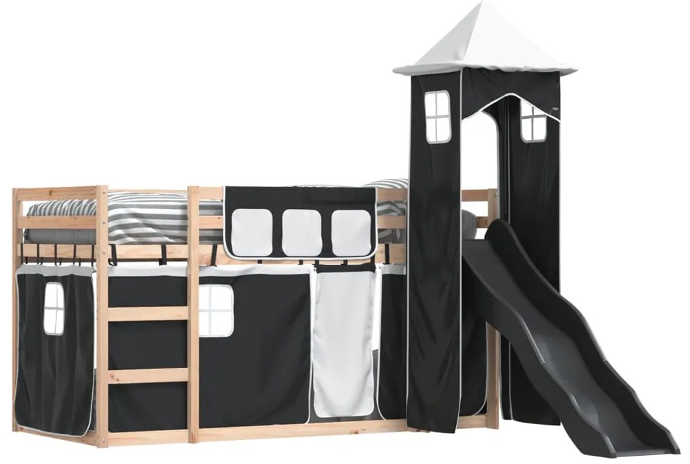 Beliche com escorrega e cortinas 90x200 cm branco e preto