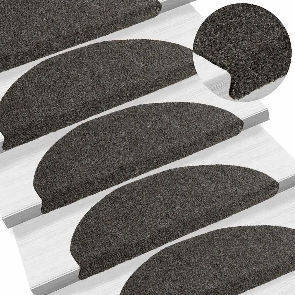 Tapetes escada autoadesivos 15 pcs 65x21x4 cm antracite