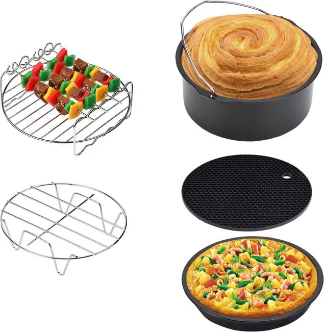 Conjunto de 9 acessórios para fritadeira de ar quente Preto + Prateado