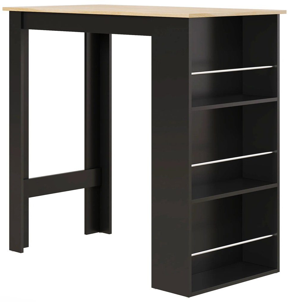 Mesa de Bar com 3 Prateleiras (BANCO NÃO INCLUÍDO) com Suporte Estilo Moderno para Cozinha Sala de Jantar 112x57x106 cm Preto e Madeira