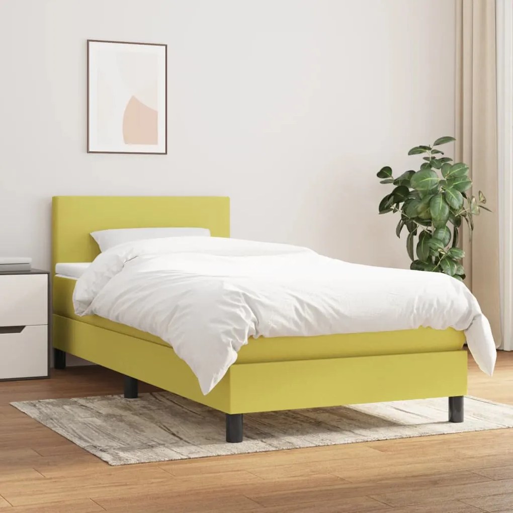 vidaXL Cama com molas/colchão 90x190 cm tecido verde