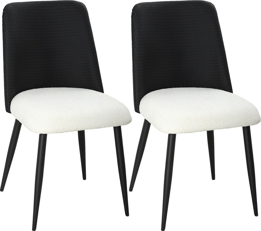 HOMCOM Conjunto de 2 Cadeiras de Cozinha com Encosto em PU Pernas de Aço e Assento Acolchoado 47,5x57x84 cm Preto e Bege | Aosom Portugal