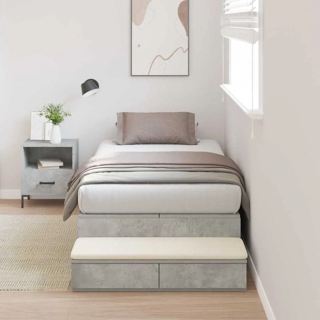 Cama com Arrumação Cinza Concreto 100x200 cm
