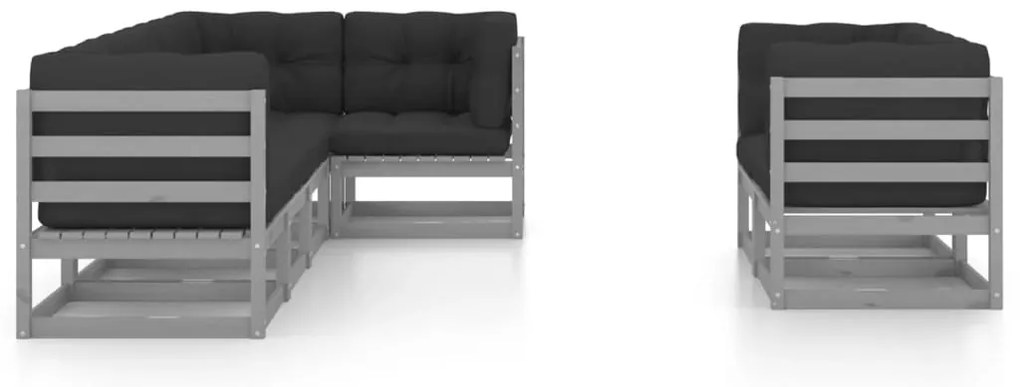 7 pcs conjunto lounge de jardim c/ almofadões pinho maciço