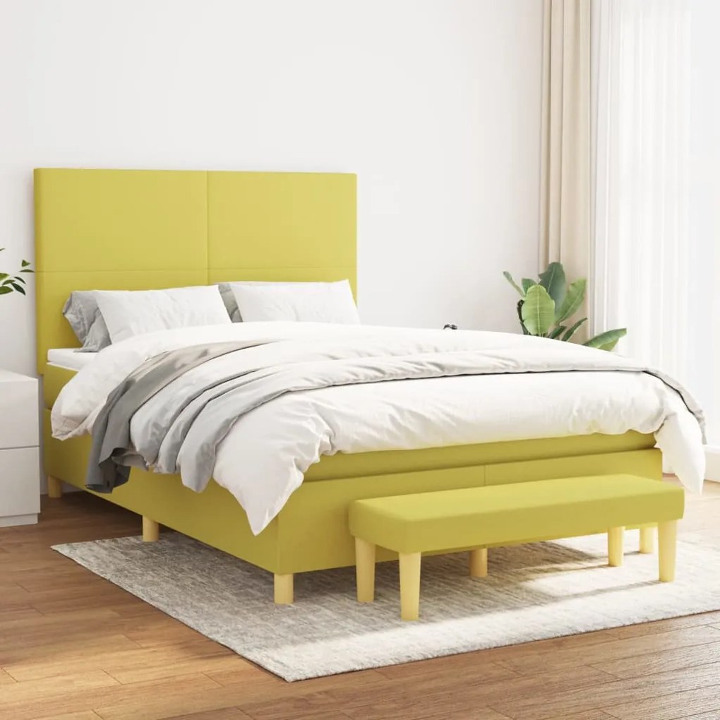 vidaXL Cama com molas/colchão 140x190 cm tecido verde-claro