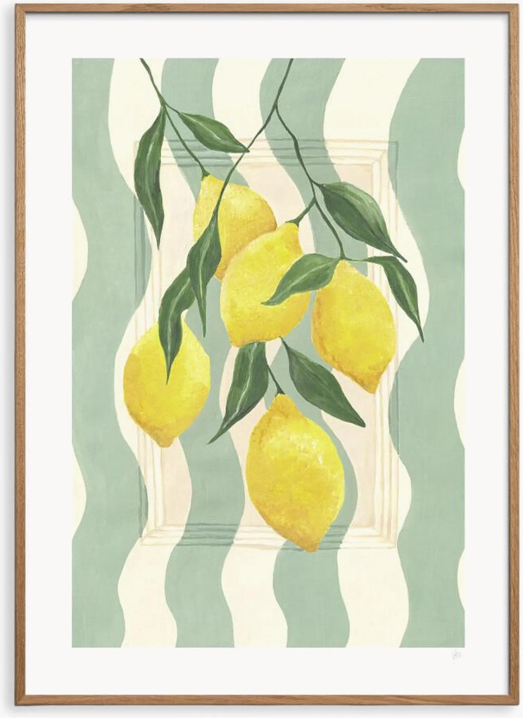 Impressão digital emoldurada Striped Lemons