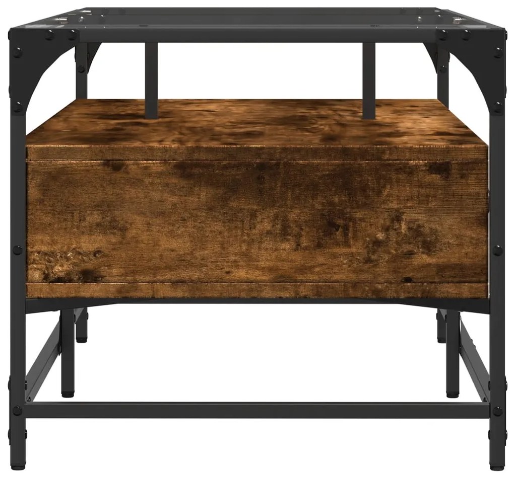 Mesa de centro c/topo de vidro 98,5x50x45cm carvalho fumado aço