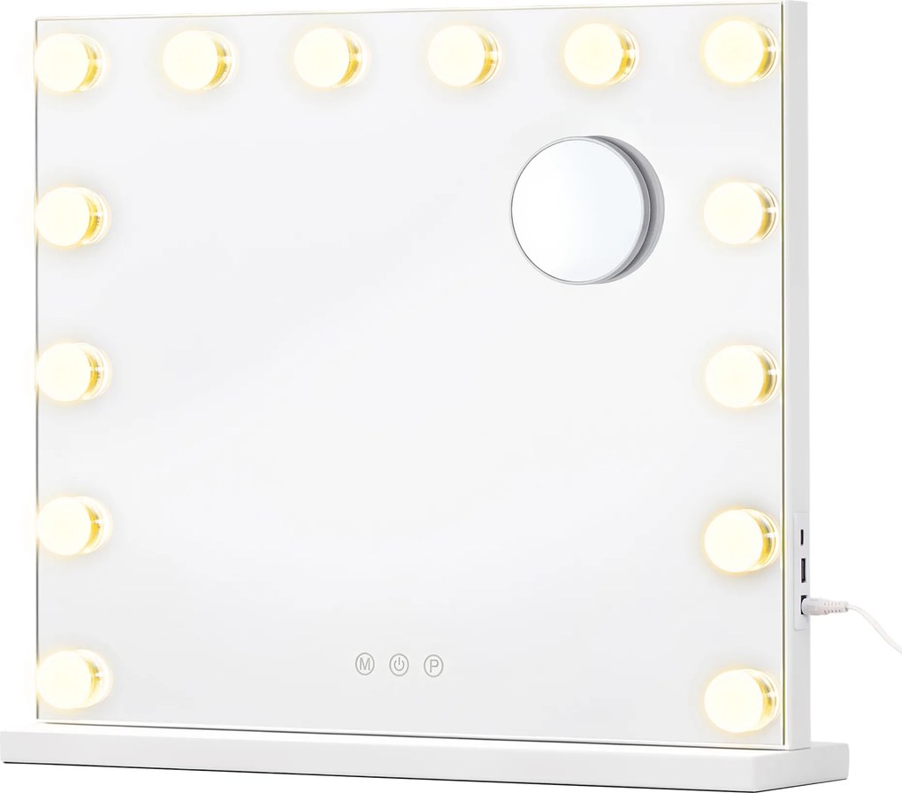 Espelho de maquilhagem 44 x 50 x 5,7 cm estilo Hollywood com 14 LEDs reguláveis branco