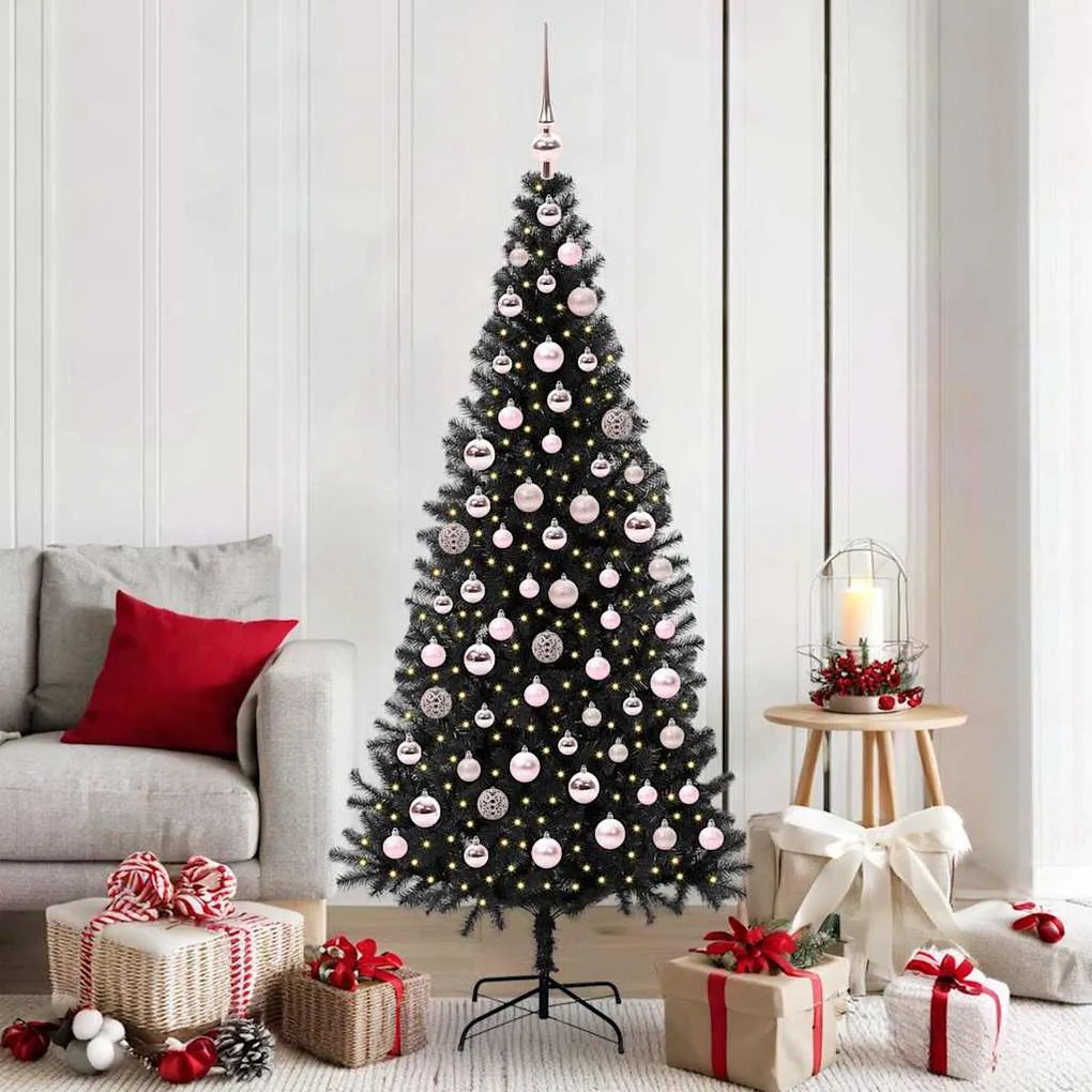 vidaXL Árvore de Natal com 300 LEDs com suporte Preto 180 cm PVC