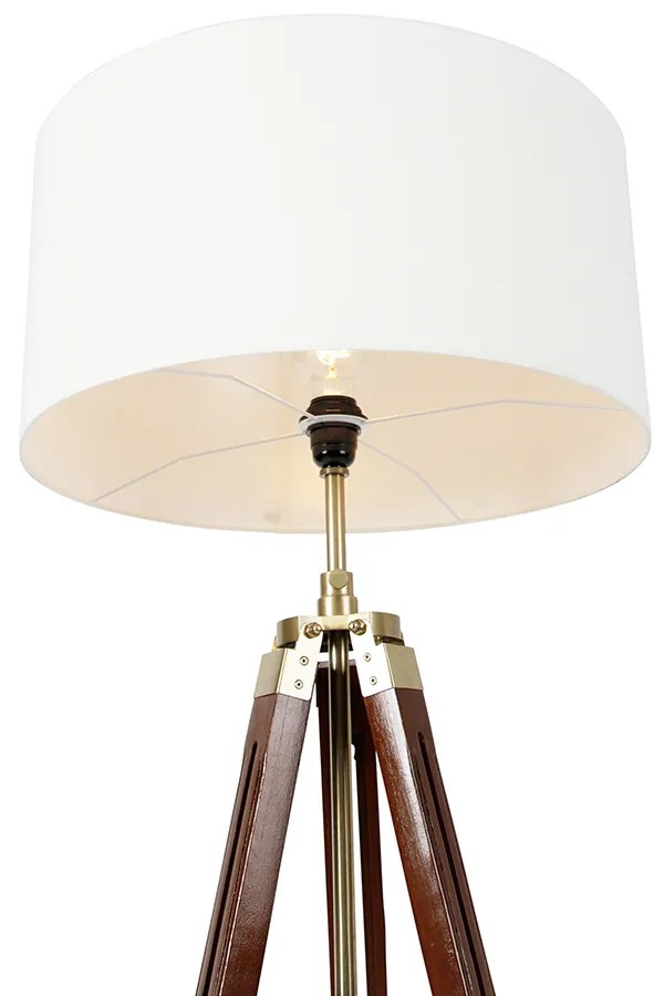Candeeiro de pé vintage em latão com abaajur branco 50 cm tripé - Cortin Industrial,Rústico