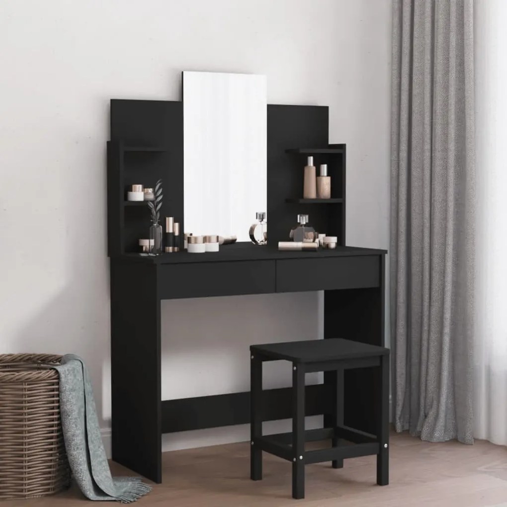837575 vidaXL Toucador com espelho 96x39x142 cm preto