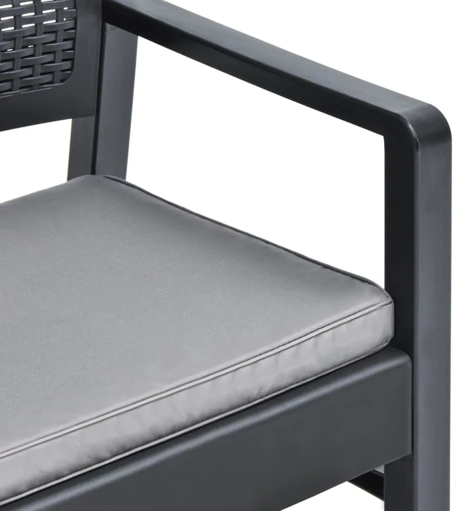 3 pcs conjunto lounge de jardim c/ almofadões plástico cinzento