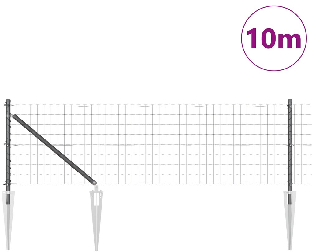 Cerca Euro com 7 Posts de Espeto 0.6x10 m Aço Galvanizado Cinza