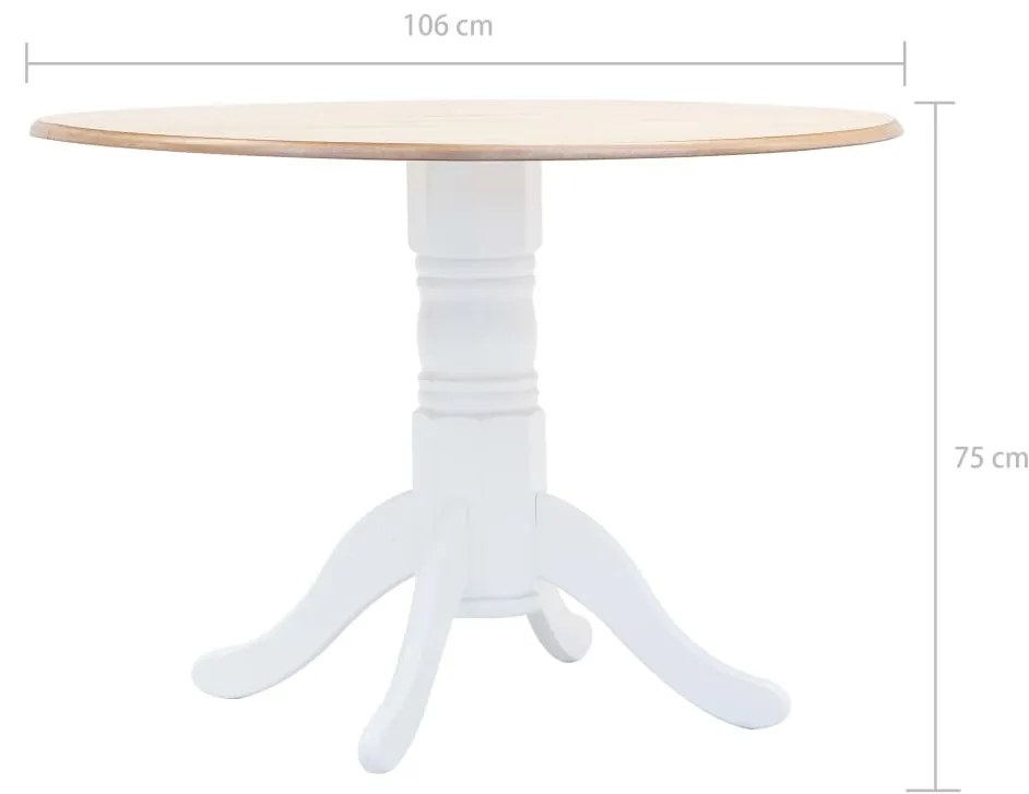 Mesa de jantar 106 cm seringueira maciça branco e castanho