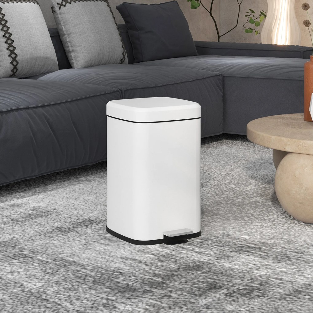 Caixote do lixo de cozinha de 20 L com tampa de fecho suave e pedal 28 x 35 x 45 cm, balde interior removível, branco