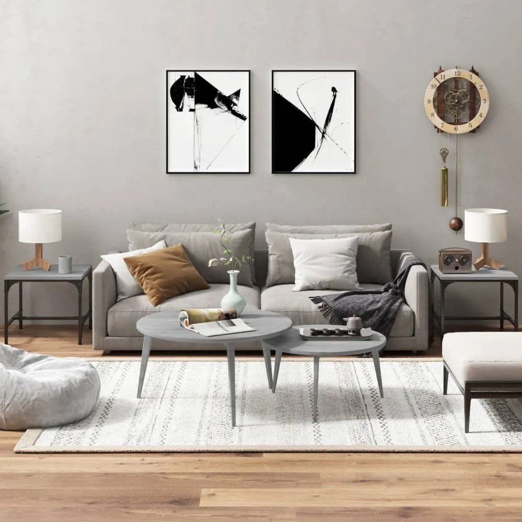 819409 vidaXL Mesas de apoio 2 pcs 40x40x35 cm deriv. madeira cinzento sonoma