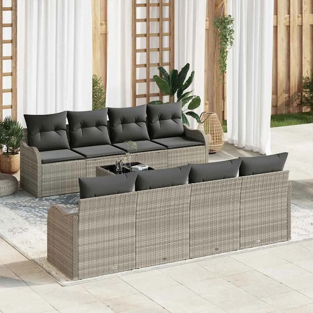 vidaXL Sofá de Jardim com 9 Peças e Almofadas Cinza Claro em Rattan