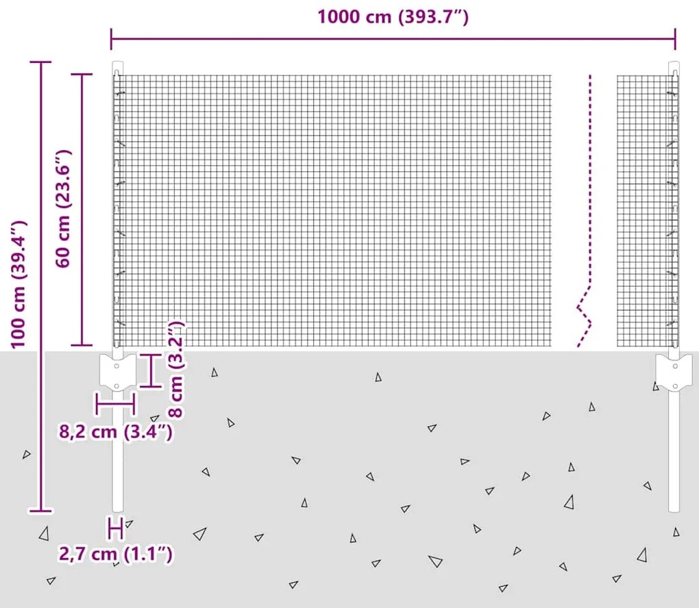 Cerca de Arame Soldado com 5 Estacas U Cinza 0.6x10 m Aço
