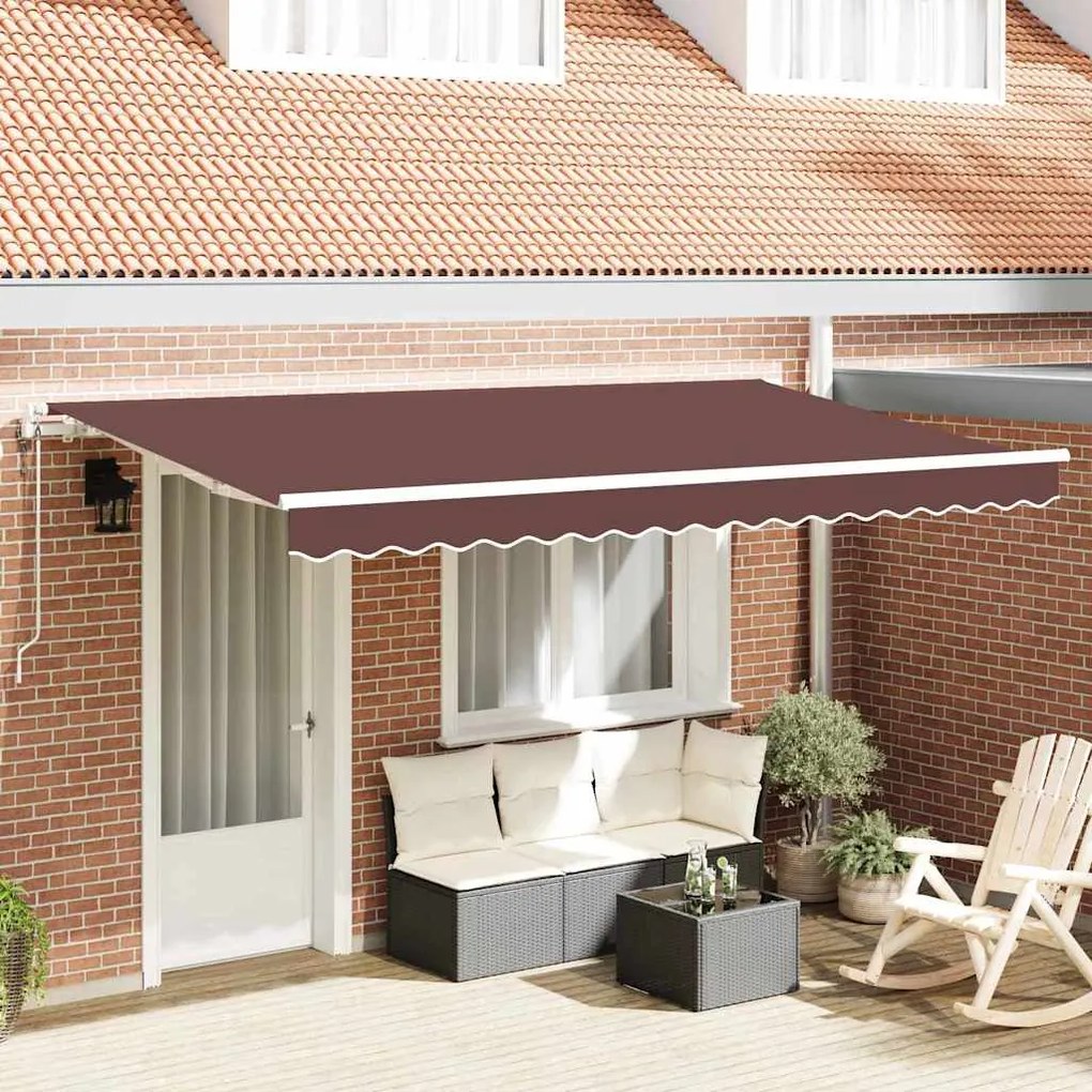 vidaXL Toldo Retrátil Marrom e Branco 400x200 cm 400 x 200 cm 4 x 2 m