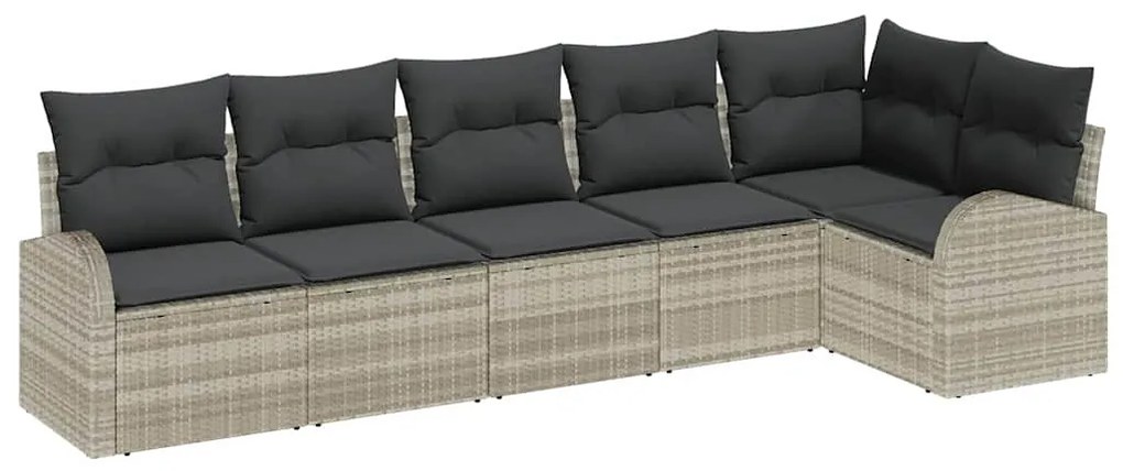 Conjunto de Sofá de Jardim de 6 Peças com Almofadas Cinza Claro em Rat
