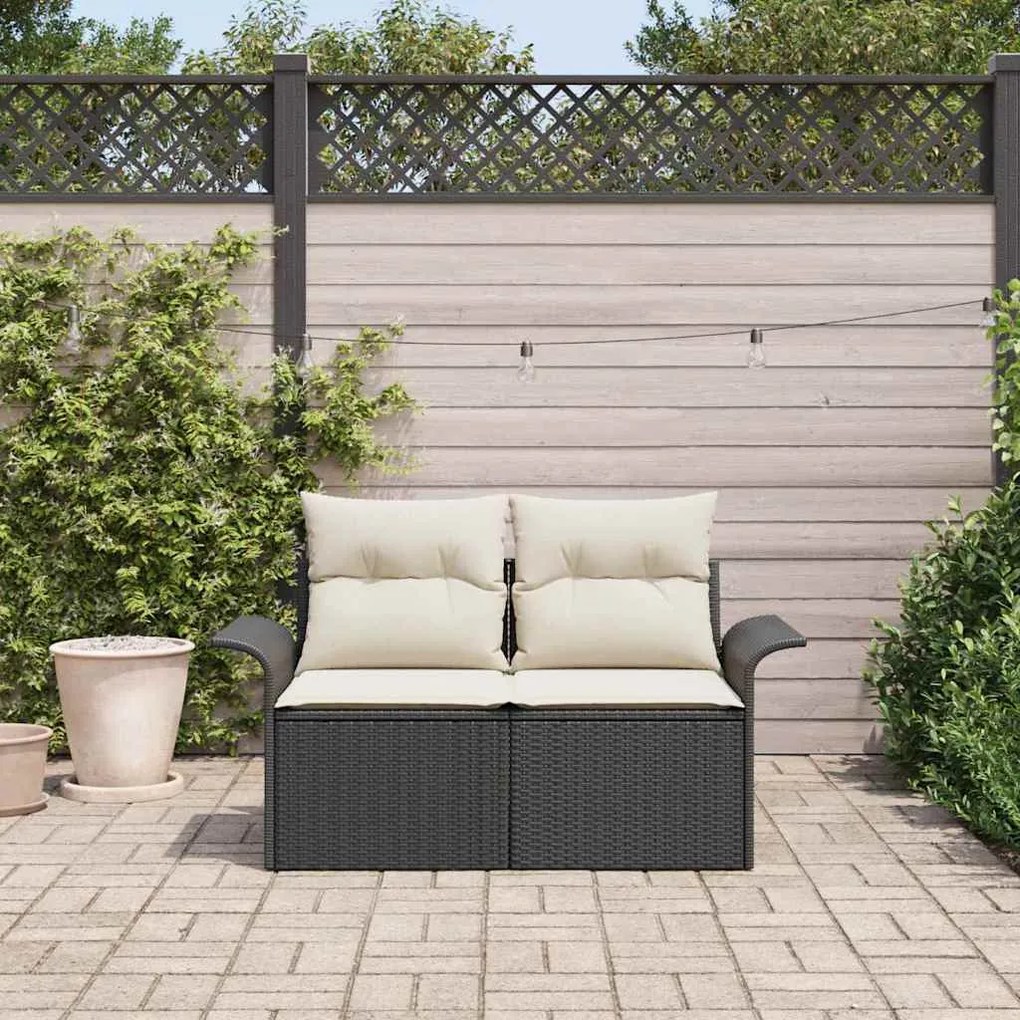 Sofá de Jardim 2 Lugares vidaXL com Armazenamento e Almofadas Preto em