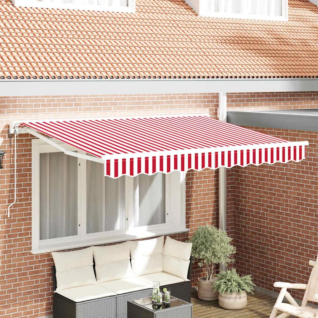 vidaXL Toldo Retrátil Vermelho e Branco 300 x 200 cm Poliéster e Metal