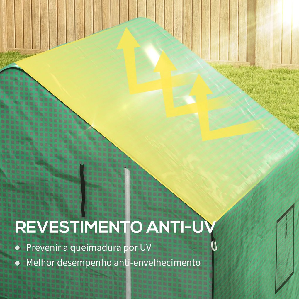 Cobertura de Substituição para Estufa 140x143x190 cm com Janela, Porta com Fecho Éclair, Proteção Anti-UV para Plantas, Verde