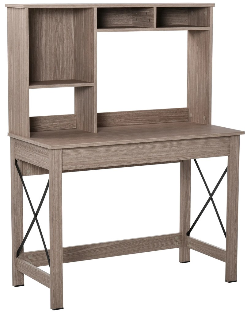 HOMCOM Escritório com Armazenamento Biblioteca Madeira Moderno com Prateleiras e Grande Tampo 105x50x137,5 cm Madeira Clara | Aosom Portugal