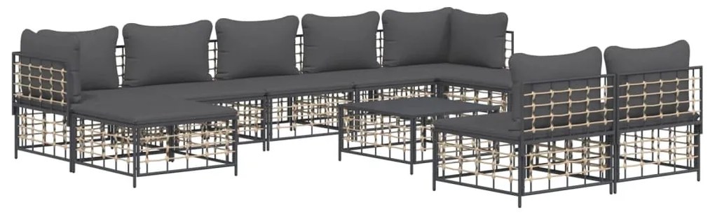 10pcs conjunto lounge de jardim c/ almofadões vime PE antracite
