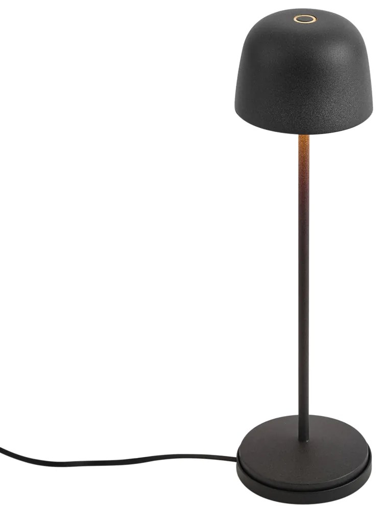 Candeeiro de mesa preto com LED recarregável com estação de carregamento IP65 - Raika Moderno