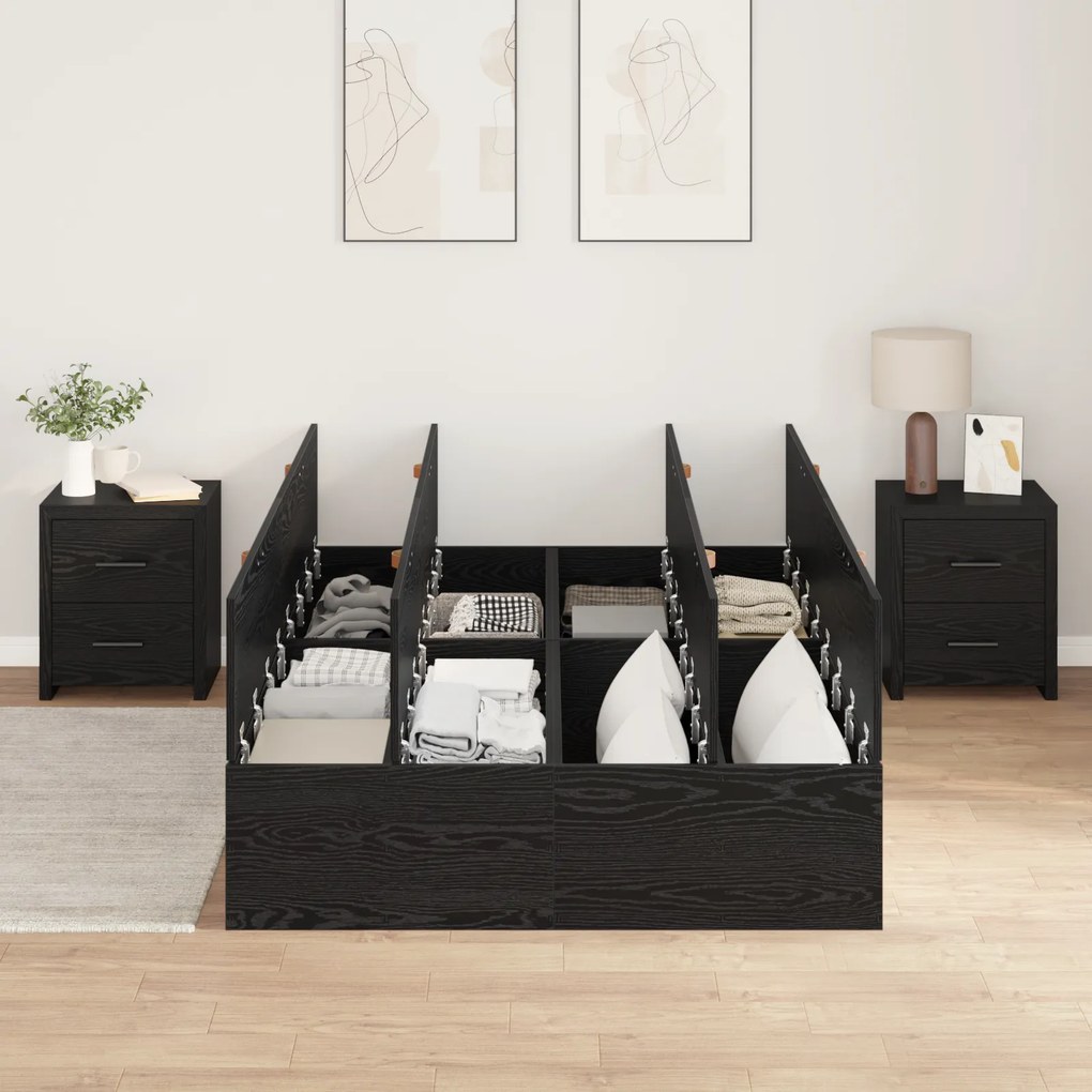 Cama com Arrumação Preto Carvalho 120x190 cm