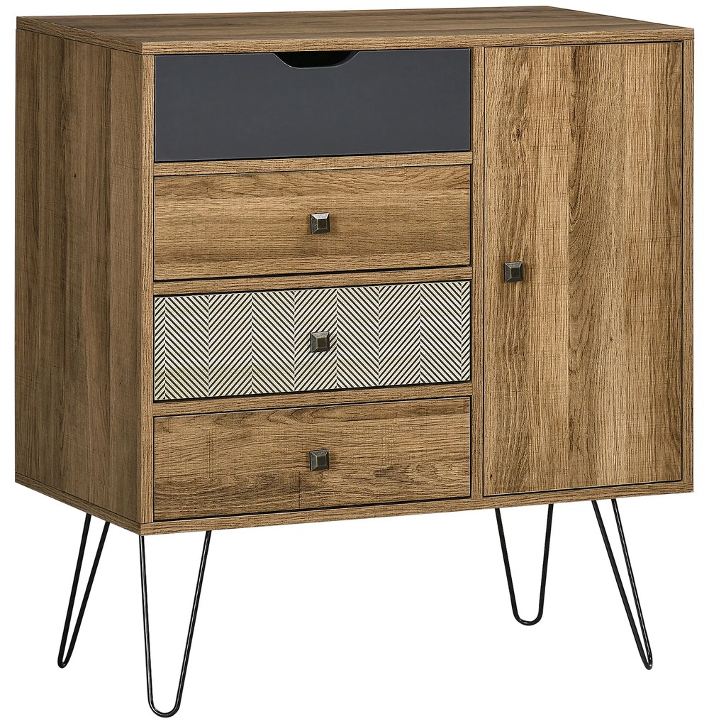 HOMCOM Cómoda com 4 Gavetas Gaveteiro de Madeira com Porta Prateleira Ajustável e Pés de Metal para Sala de Estar Dormitório Cozinha 79x39x86cm Marrom
