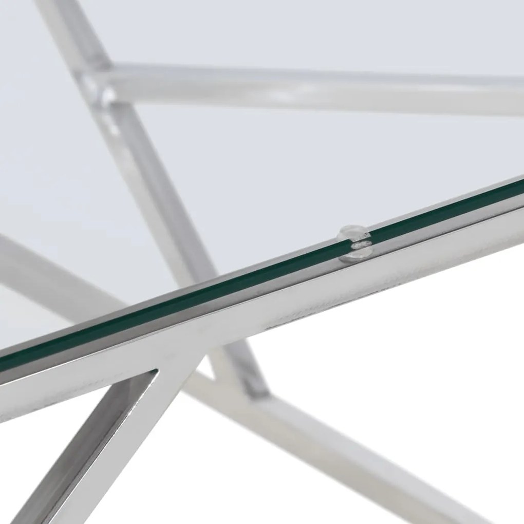 Mesa de centro aço inoxidável e vidro temperado prateado