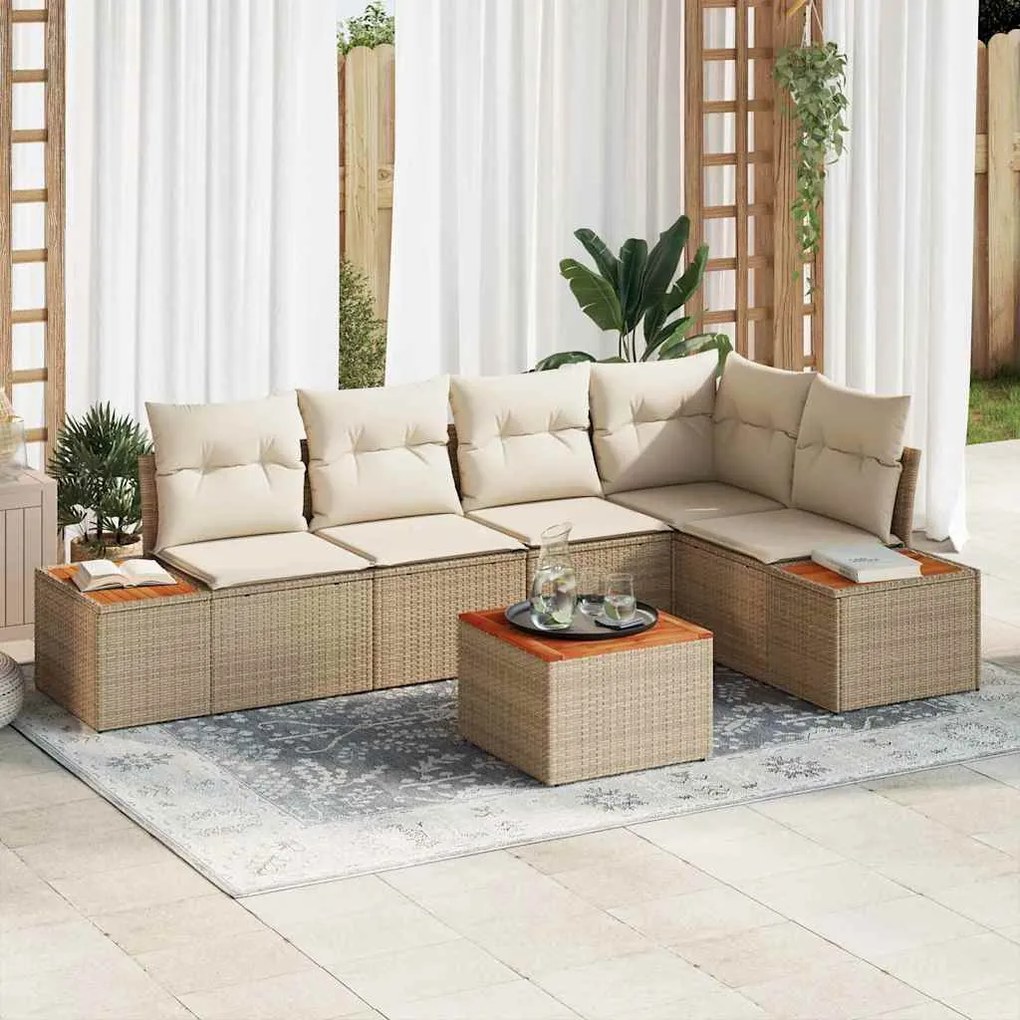 vidaXL Conjunto de Sofá de Jardim 6 pcs bege e creme Rattan Sintético