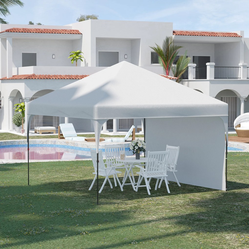 Outsunny Tenda Dobrável 3x3m com Altura Ajustável Tenda de Jardim com 1 Parede Lateral Teto com Ventilação 4 Sacos de Areia e Bolsa de Transporte para Acampamento Festas Branco