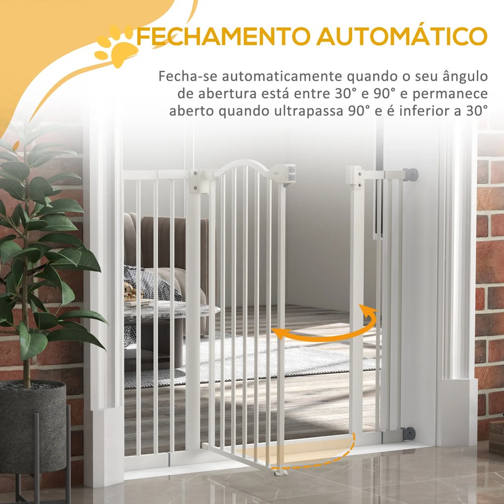 Barreira de Segurança para Cães com Largura Ajustável 74-100 cm e Extensões para Escadas e Portas Branco