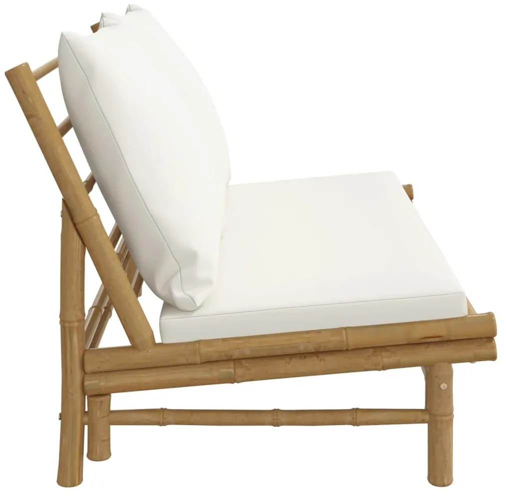 Banco de jardim bambu com almofadões branco nata