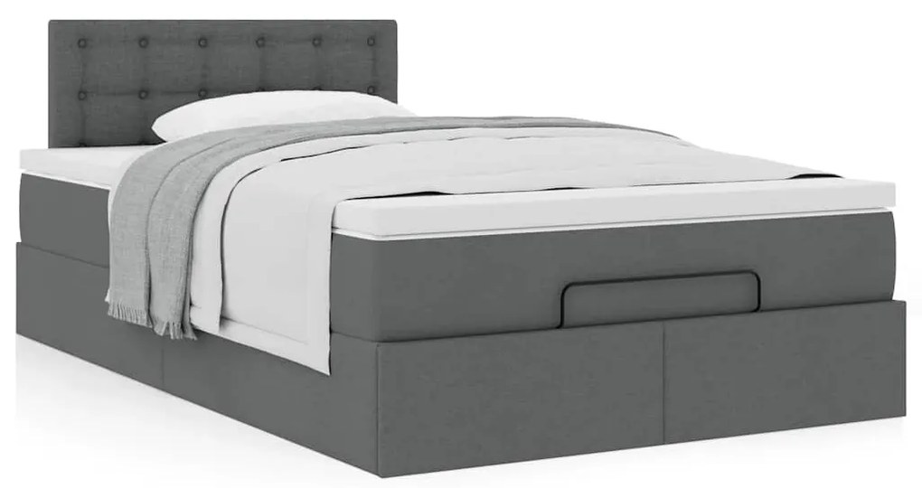 Cama otomana com colchão 120x190 cm tecido cinzento escuro
