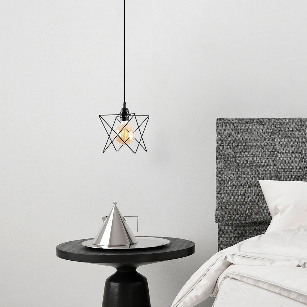 Candeeiro de Teto Akkas – Preto – Diâmetro 24 cm, Altura Ajustável 30-
